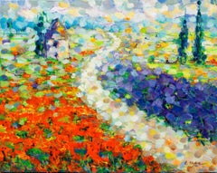 ProvenÃ§al Mosaic: Poppies and Lavender, Painting, Acrylic on Canvas