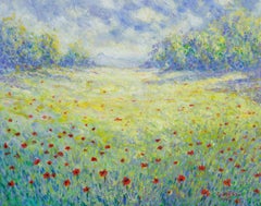 Poppy Field under the Summer Sun, Painting, Acrylic on Canvas