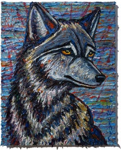 UNTITLED m1164 - Original Oil painting dog wolf, Painting, Oil on Canvas