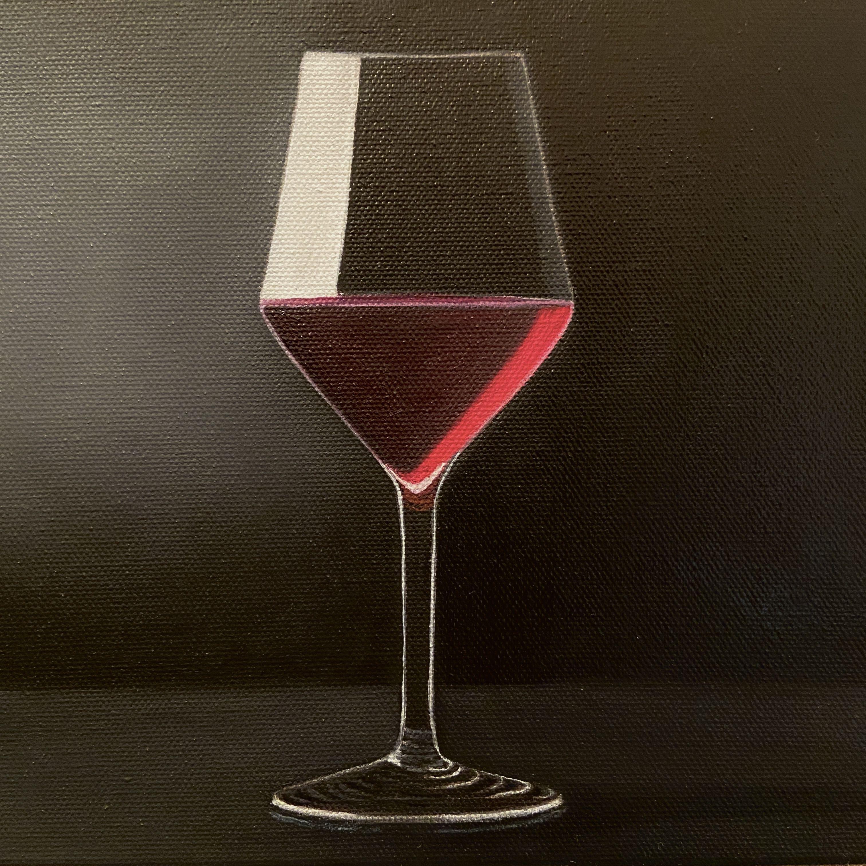 Bicchiere di vino, Pittura, Olio su tela - Art di David Sipko