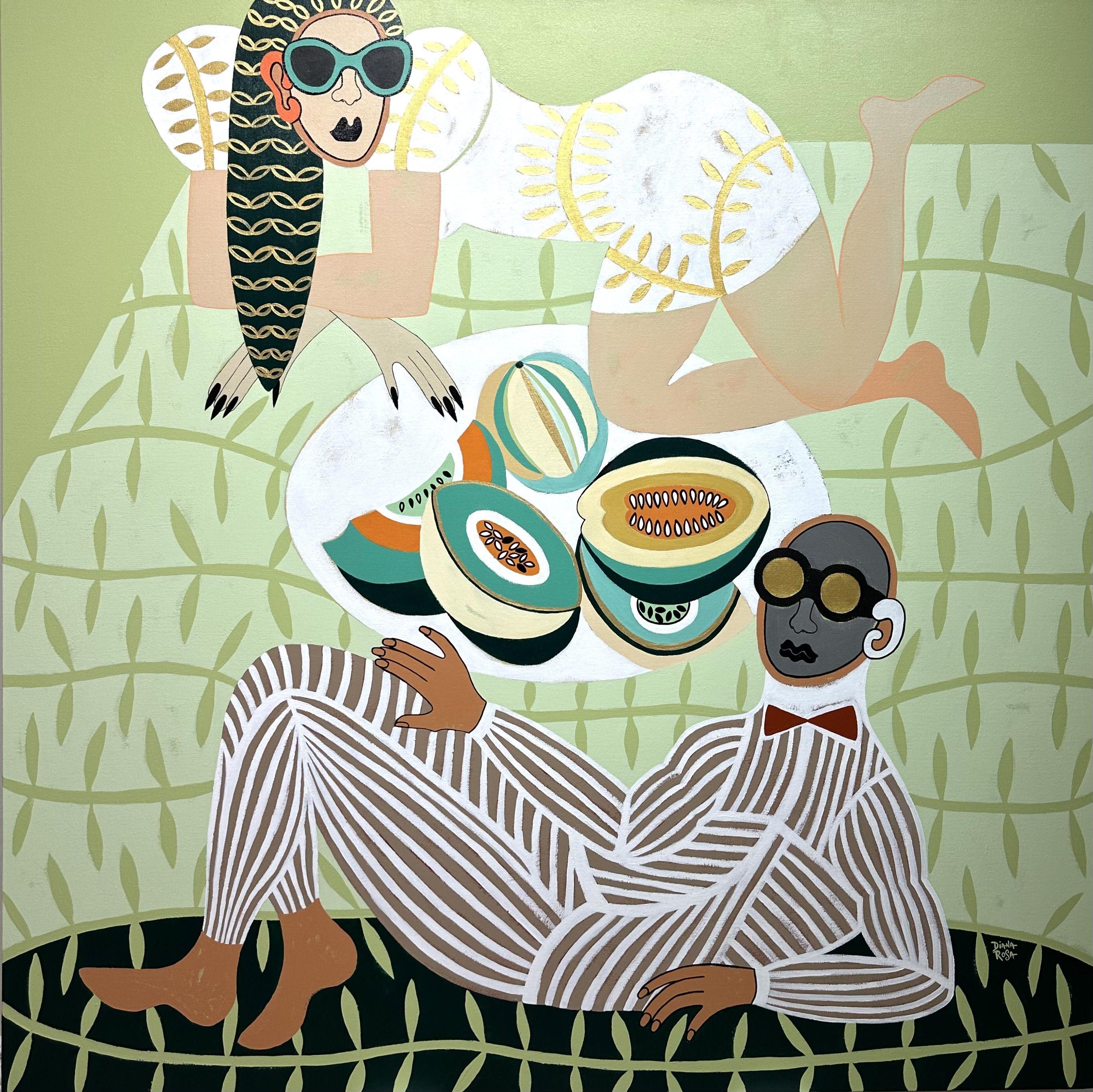 Pique-nique, peinture, acrylique sur toile - Art de Diana Rosa