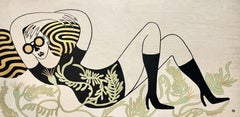La dame et la vigne, peinture, acrylique sur panneau de bois