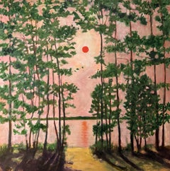 Sunset, Lake Rideau, Painting, Oil on Wood Panel