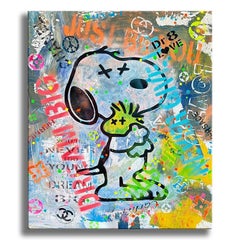 Space Fun-Snoopy - Original Painting on Canvas, Painting, Acrylic on Canvas