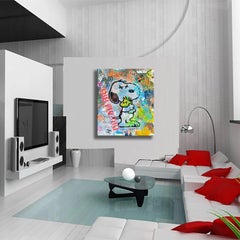 Space Fun-Snoopy - Original Painting on Canvas, Painting, Acrylic on Canvas