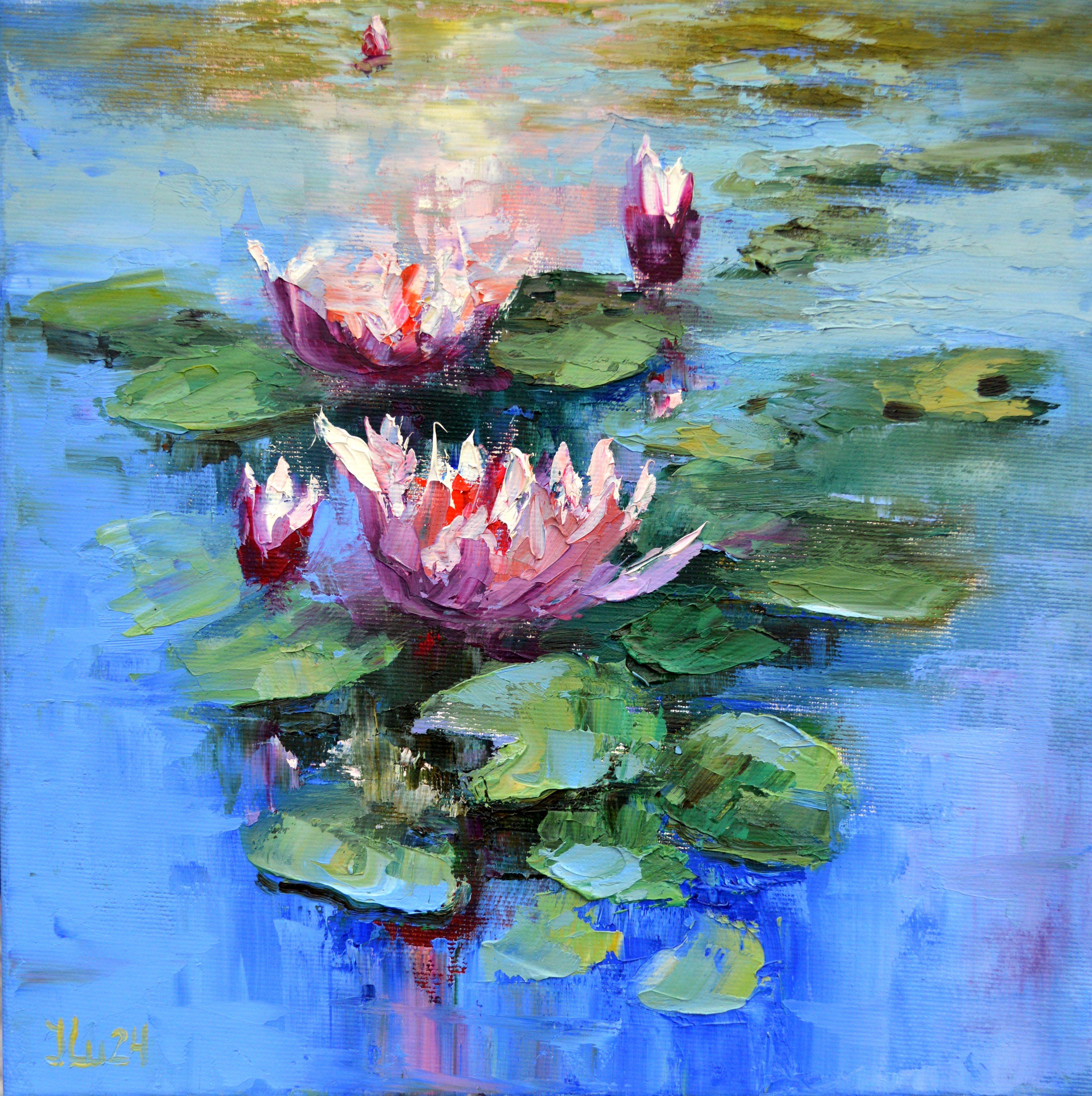Water lily inspiration, Painting, Oil on Canvas - Art by Elena  Lukina