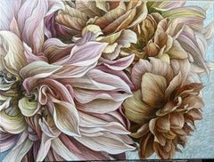 Dahlias and roses, Painting, Oil on Canvas