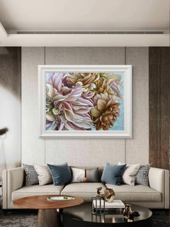 Dahlias and roses, Painting, Oil on Canvas