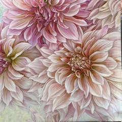 Dahlias Cafe au light, Painting, Oil on Canvas