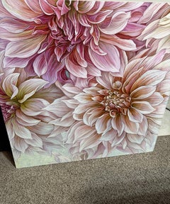 Dahlias Cafe au light, Painting, Oil on Canvas