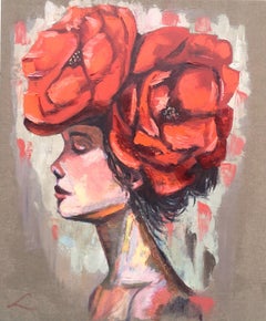 Portrait with poppies, Painting, Oil on Canvas