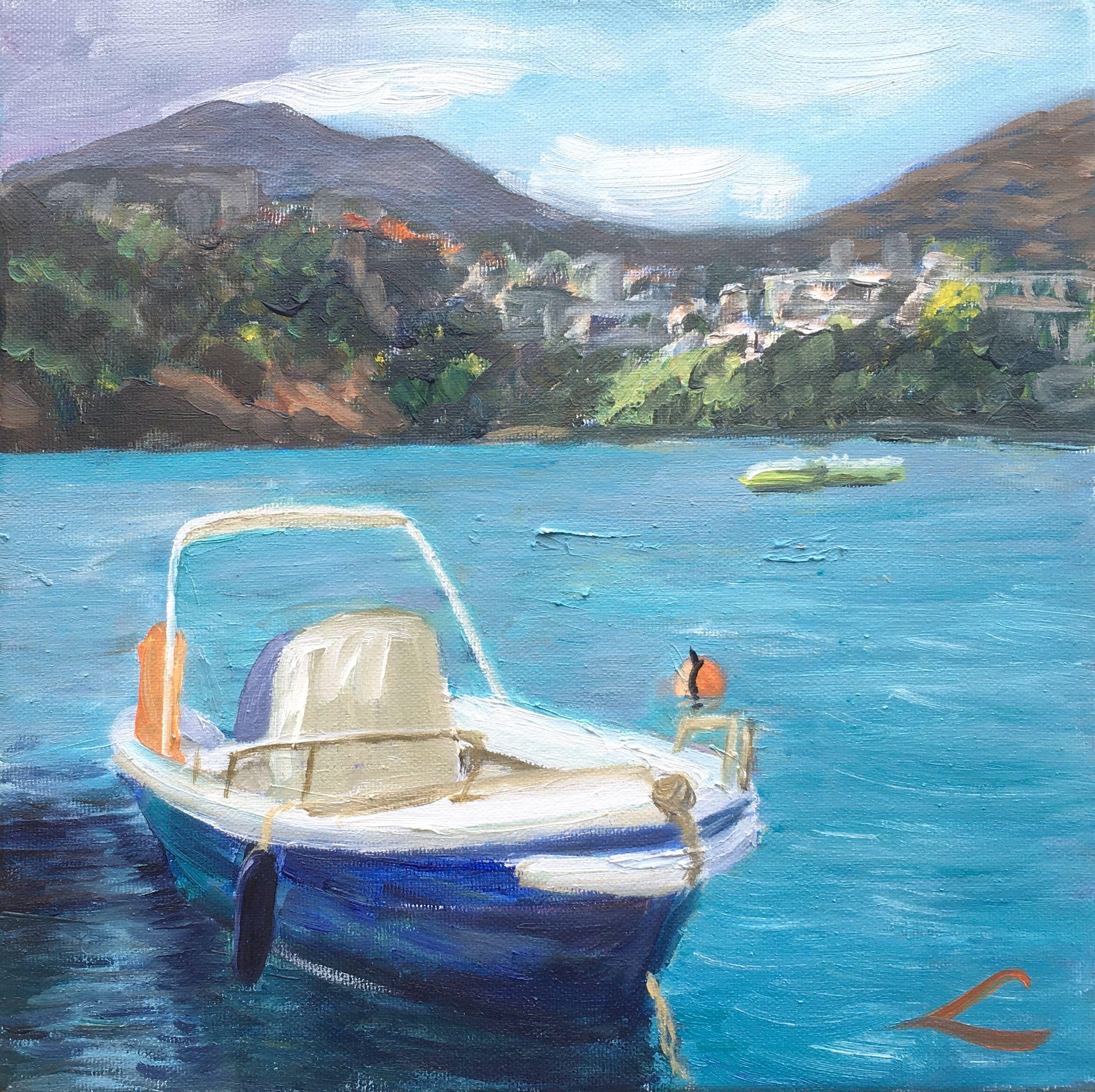 Cretan Bali beach boat, Painting, Oil on Canvas
