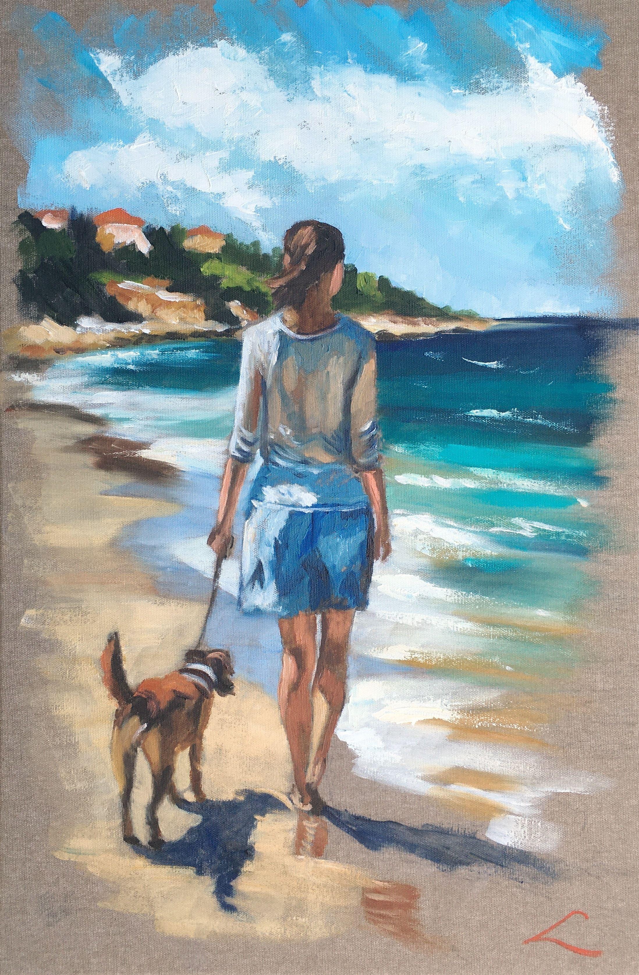Entlang des Strandes, Gemälde, Öl auf Leinwand