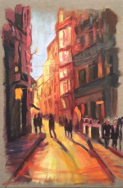 Tramonto in città, Pittura, Olio su tela