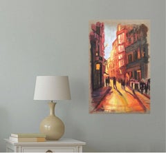 Tramonto in città, Pittura, Olio su tela
