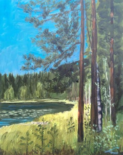Pastor's lake trees 5, Painting, Oil on Canvas