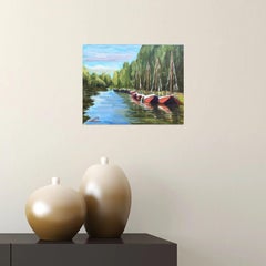 Barche attraccate, Pittura, Olio su tela