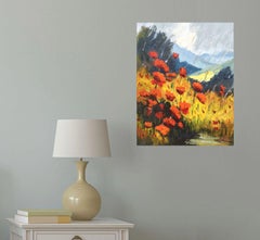 Poppies in rain, Painting, Oil on Canvas