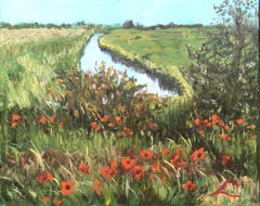 Landscape with poppies 5, Painting, Oil on Canvas