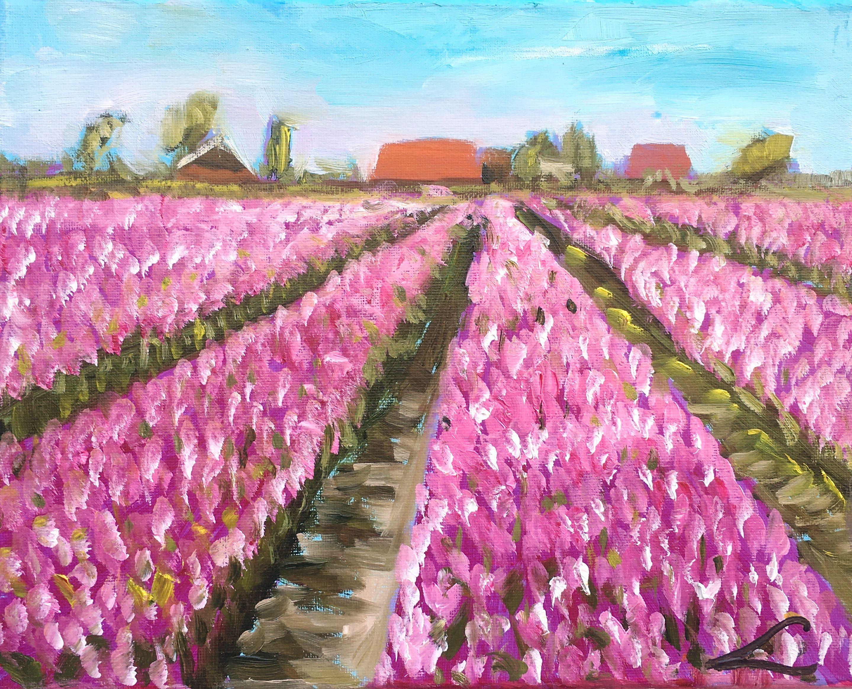 Tulip fields 2025, Painting, Oil on Canvas