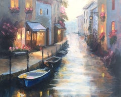 Old town lights, Painting, Oil on Canvas