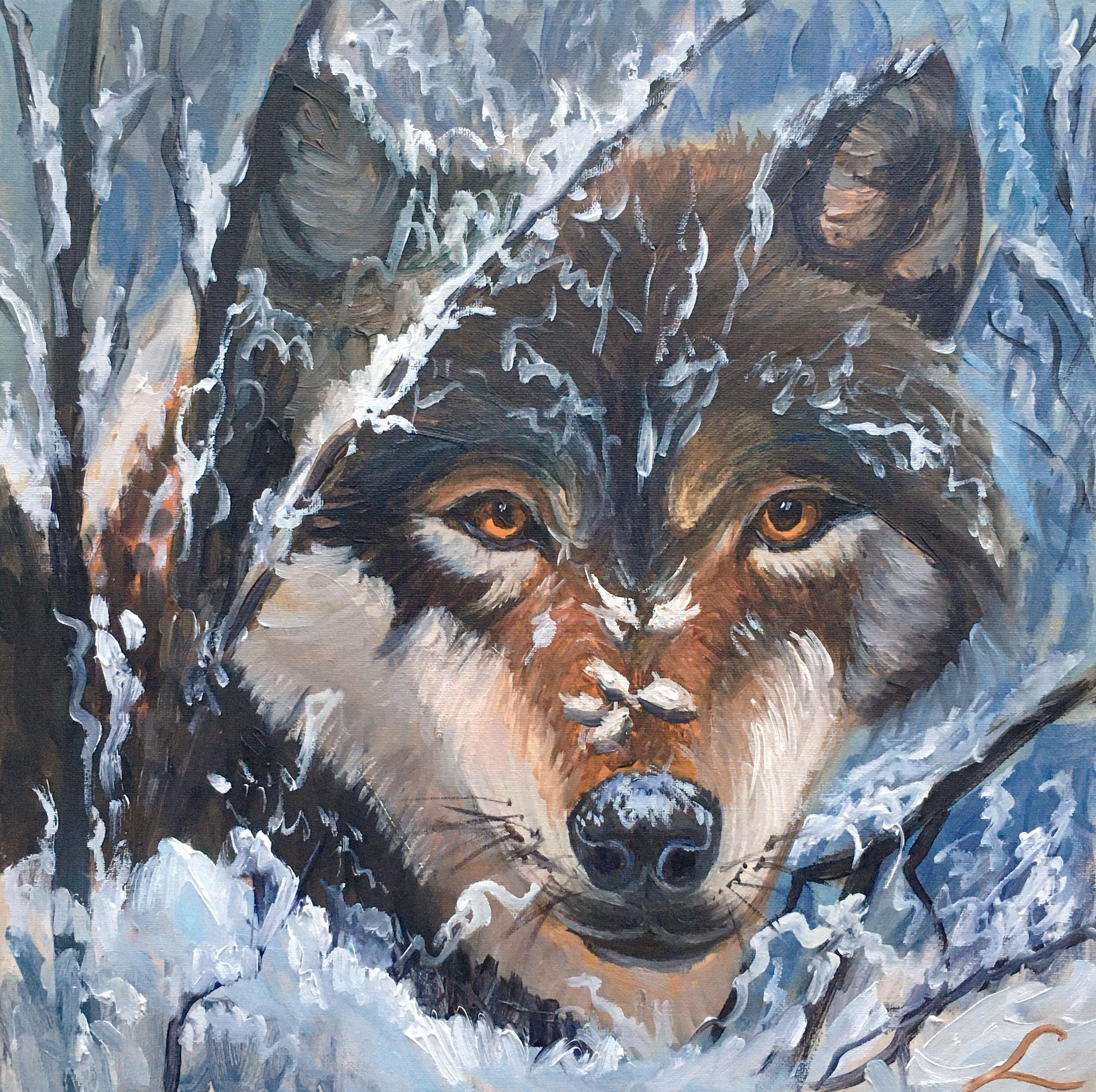 Winter wolf portrait, Painting, Oil on Canvas