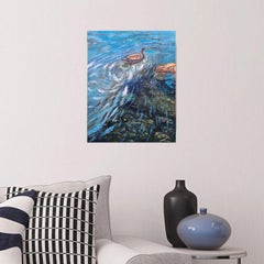Swimming duck, Painting, Oil on Canvas