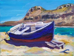 Balos beach boat, Painting, Oil on Canvas