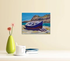Balos beach boat, Painting, Oil on Canvas