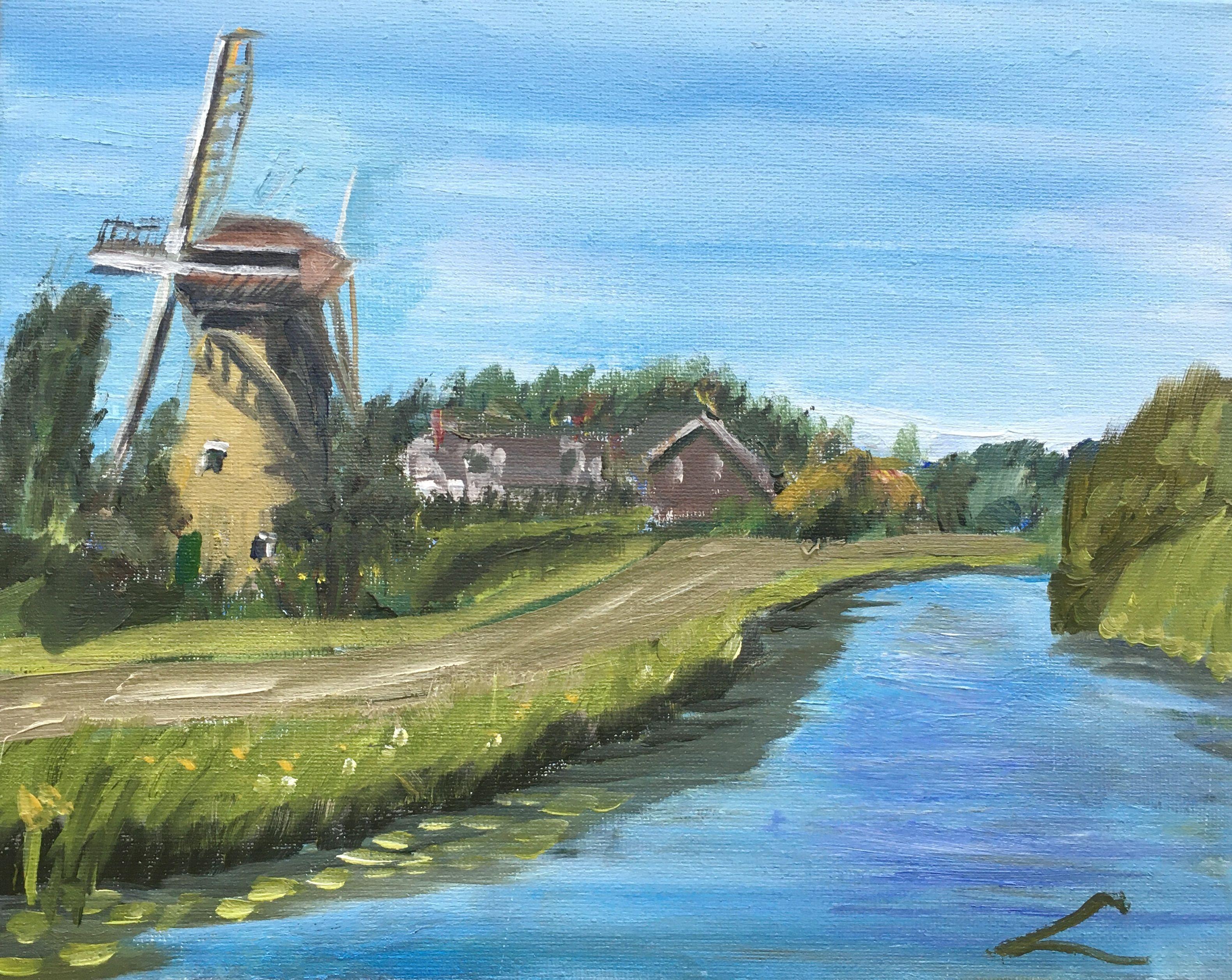 Windmill in Maasland, Painting, Oil on Canvas