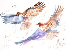 Falchi in volo, Pittura, Acquerello su tela