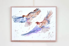Falchi in volo, Pittura, Acquerello su tela