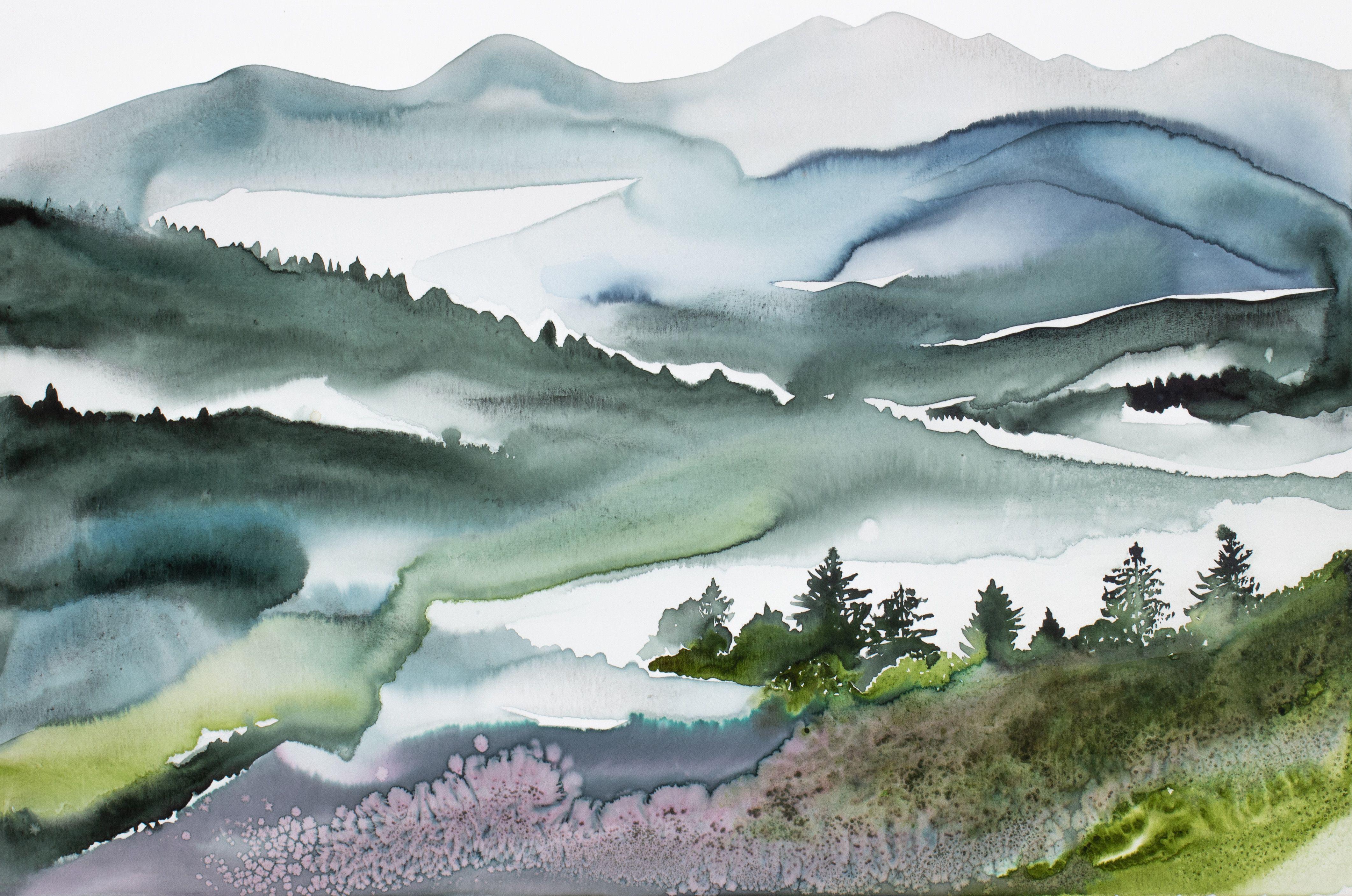 Paisaje de montaña nº 7, Pintura, Acuarela sobre lienzo