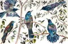 Golondrinas de árbol, Pintura, Acuarela sobre papel