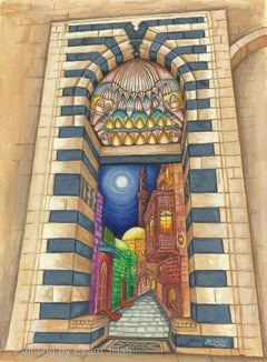 Aleppo Gate, Arabic Islamic art, Painting, Watercolor on Watercolor Paper