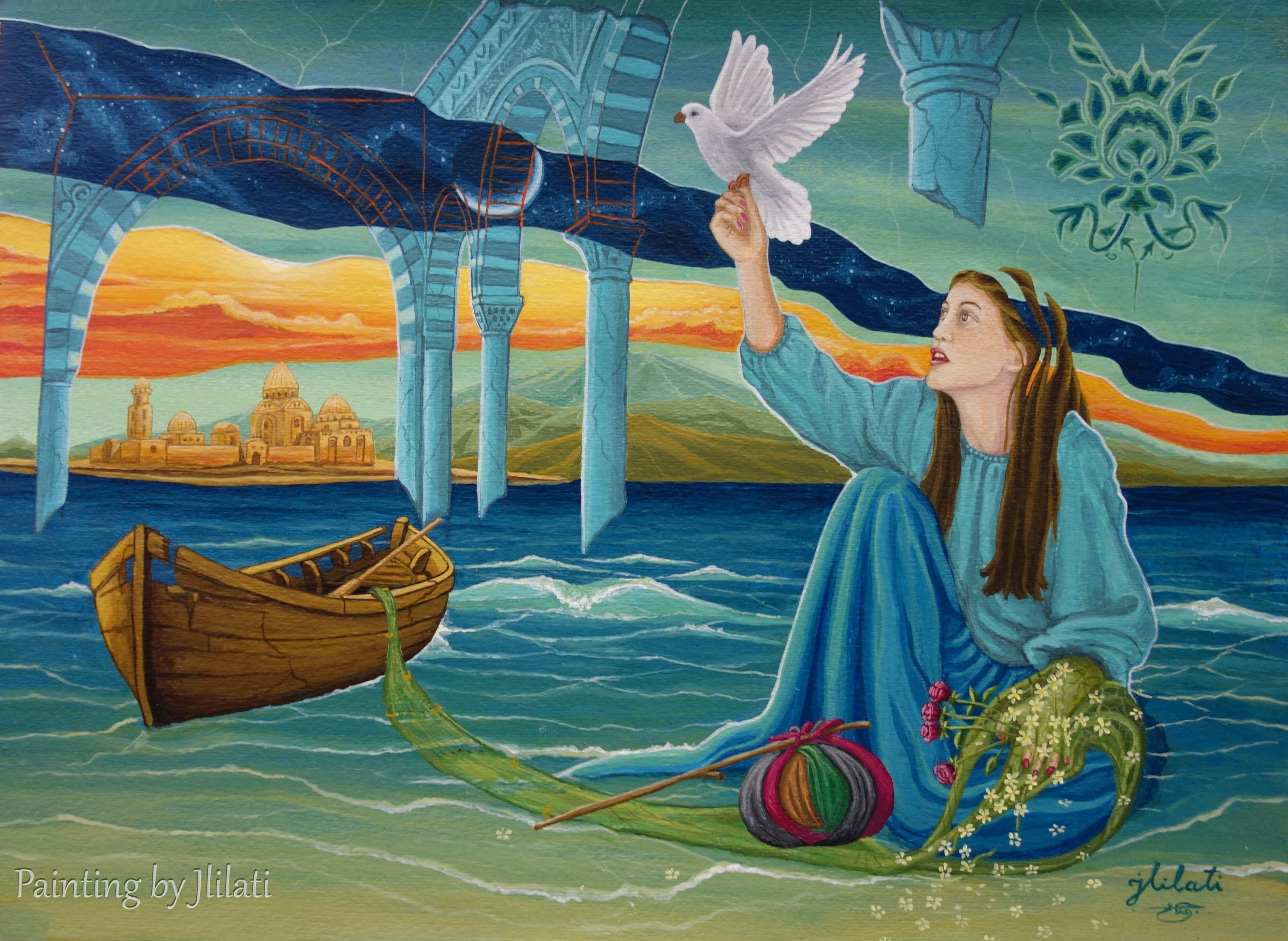 Migrant, Painting, Acrylic on Watercolor Paper - Art by Esam Jlilati