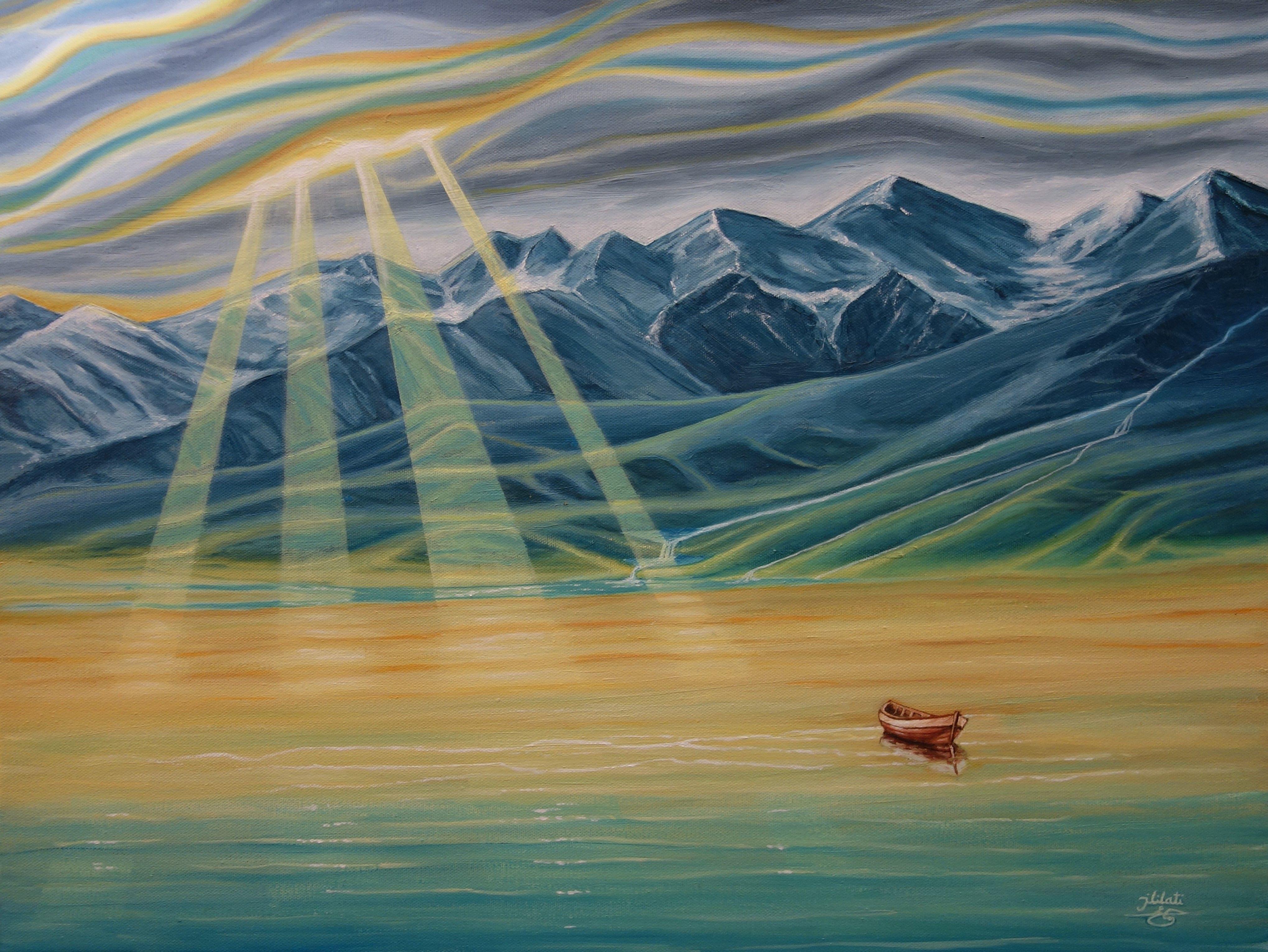 Ray of Hope, surealism, Painting, Oil on Canvas - Art by Esam Jlilati