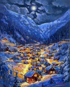 Winter city, Painting, Oil on Canvas