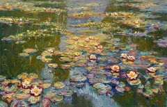 "Water lilies in the pond", Painting, Oil on Canvas
