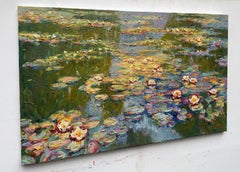 "Water lilies in the pond", Painting, Oil on Canvas