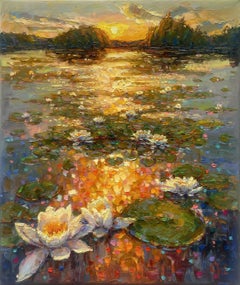 "Ninfee in fiore", Pittura, Olio su tela