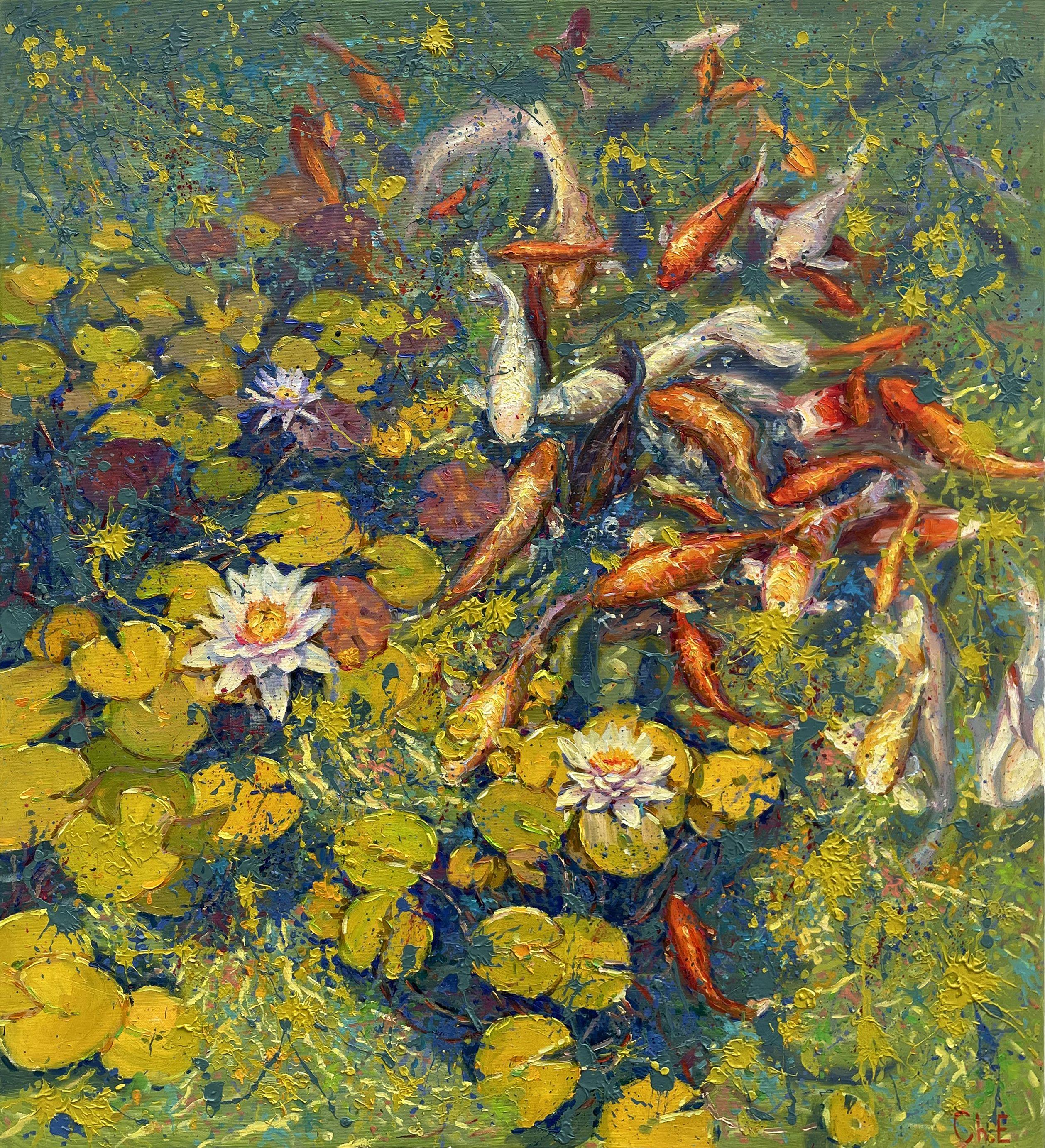 "Pond with Fish", Painting, Oil on Canvas - Art by Evgeny Chernyakovsky