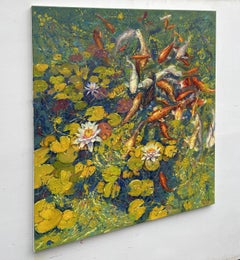 "Pond with Fish", Painting, Oil on Canvas