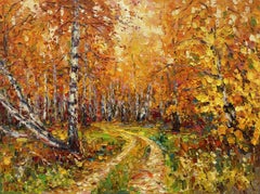"Forêt de bouleaux ", Peinture, Huile sur toile