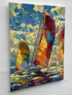 "Sailboats at Sea", Painting, Oil on Canvas