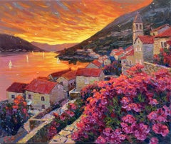 Peinture - coucher de soleil, huile sur toile