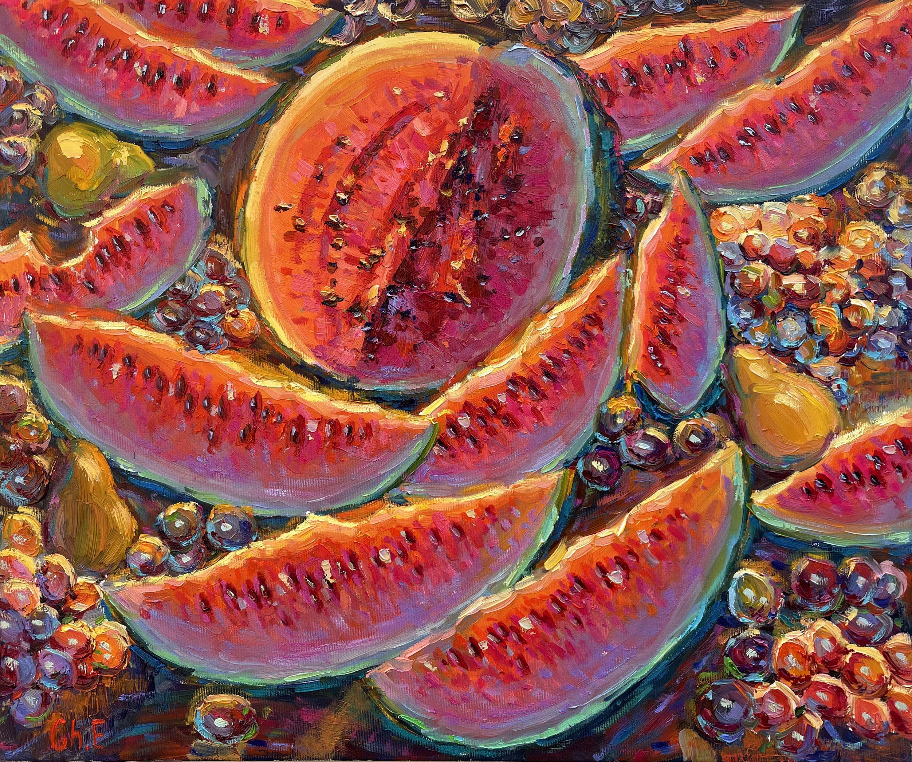 "Wassermelonen", Gemälde, Öl auf Leinwand – Art von Evgeny Chernyakovsky
