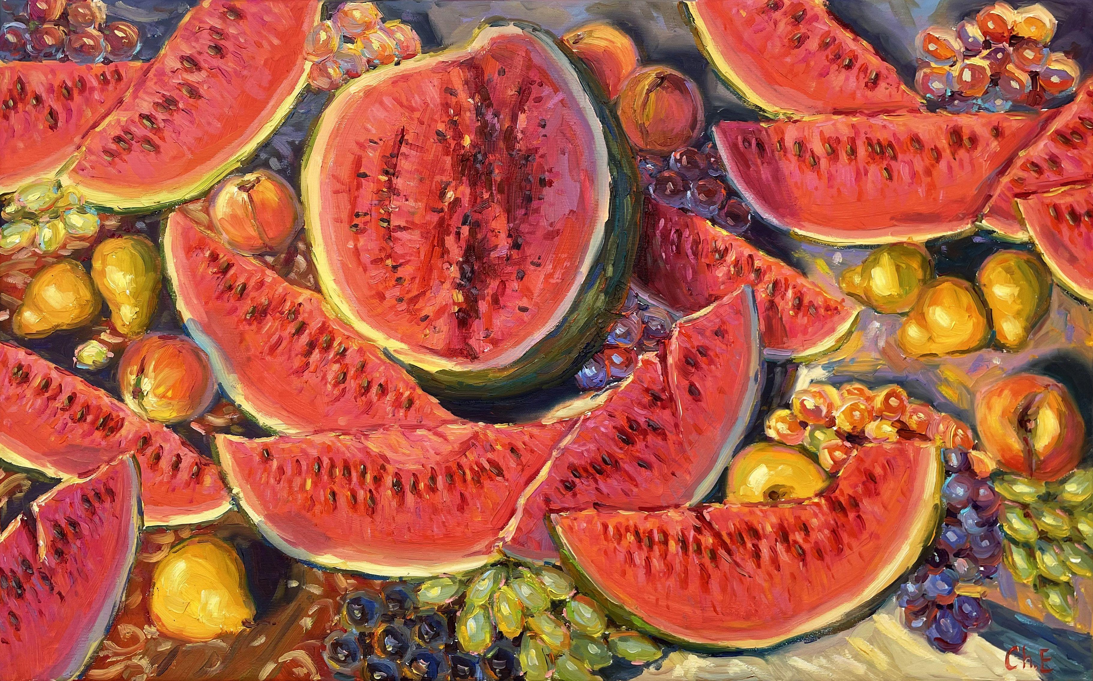 "Wassermelonen", Gemälde, Öl auf Leinwand – Art von Evgeny Chernyakovsky