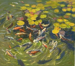 "Koi in the pond", Painting, Oil on Canvas