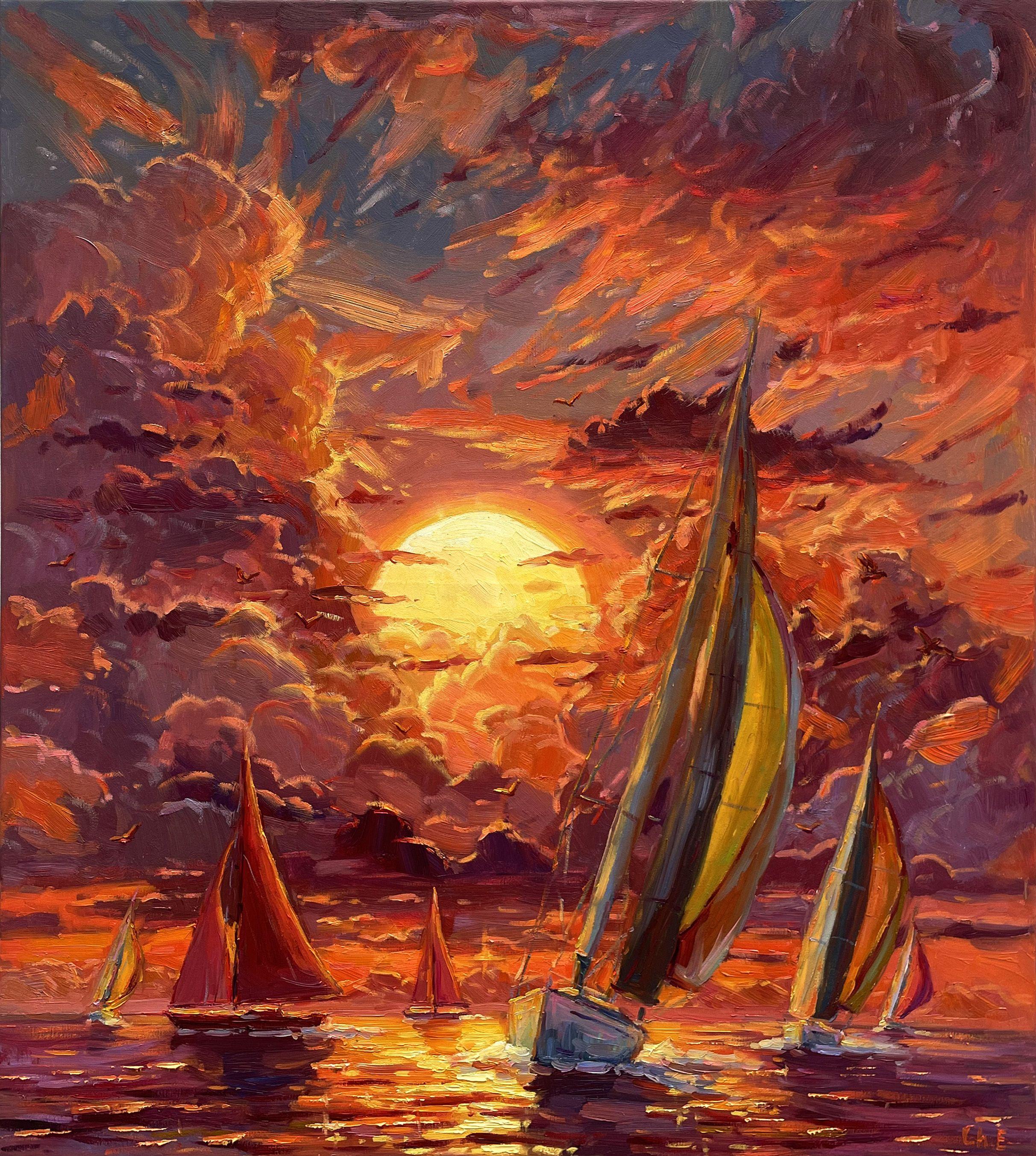 Puesta de sol, Pintura, Óleo sobre lienzo - Art de Evgeny Chernyakovsky